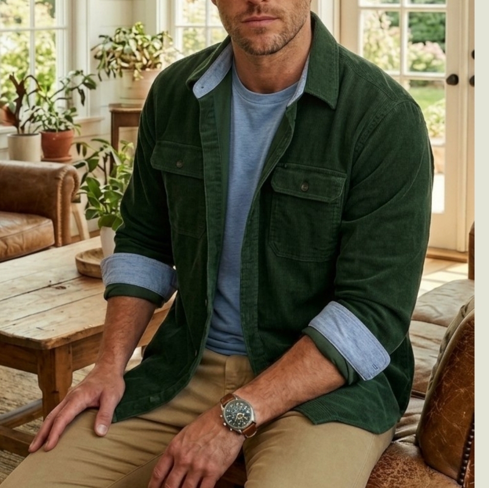 RETREAT Dark Green Lightweight Corduroy Shirt
